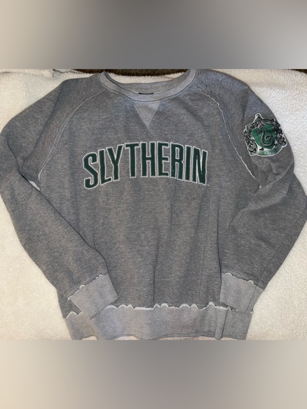 Gray Slytherin Crewneck Sweatshirt with Crest Detail
